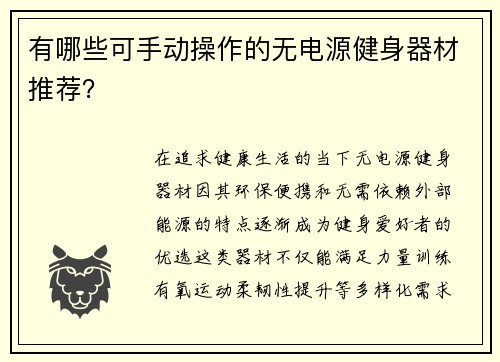 有哪些可手动操作的无电源健身器材推荐？