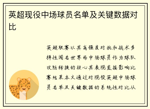 英超现役中场球员名单及关键数据对比